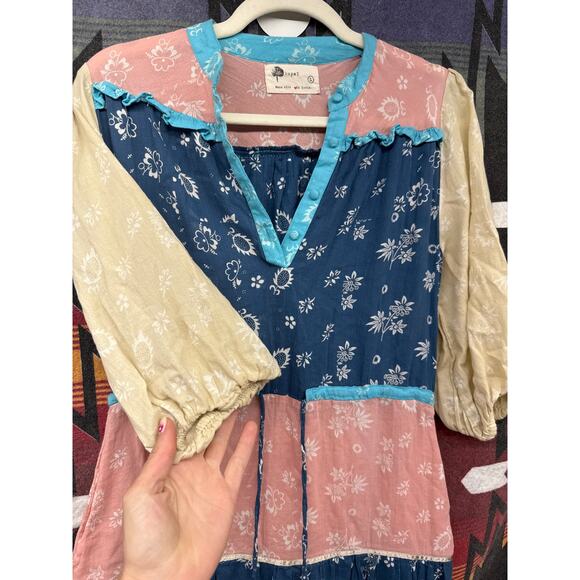 Anthropologie Kopal Patchwork Dress Prairie Tiered Large Cottage Gender Reveal - Picture 3 of 8